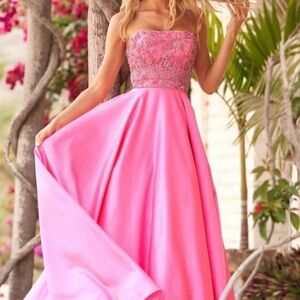 Sherri Hill Pink Strapless Gown